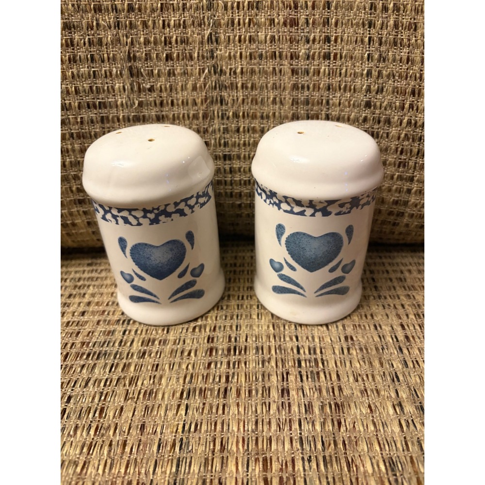 Jay Imports Ceramic Salt and Pepper Shakers Blue Hearts Farmhouse Vintage Style
